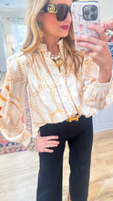 Beige Multi Chain Print Button Down Top