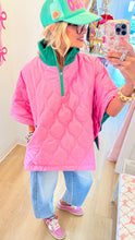 Pink and Green Quilted Puffer Poncho