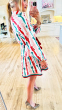 Pink, Green and Red Bow Print Mini Dress