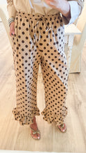 Taupe and Brown Polka Dot Ruffle Hem Pants
