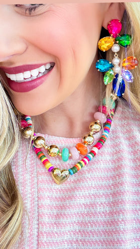 Colorful Beaded Gold Heart Necklace