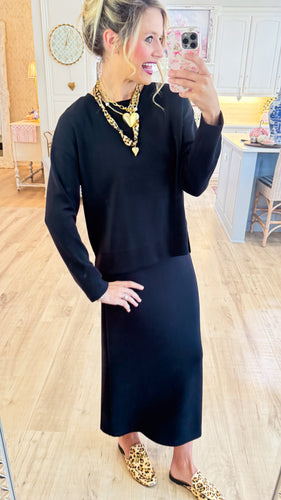Black Midi Dress and Sweater Set