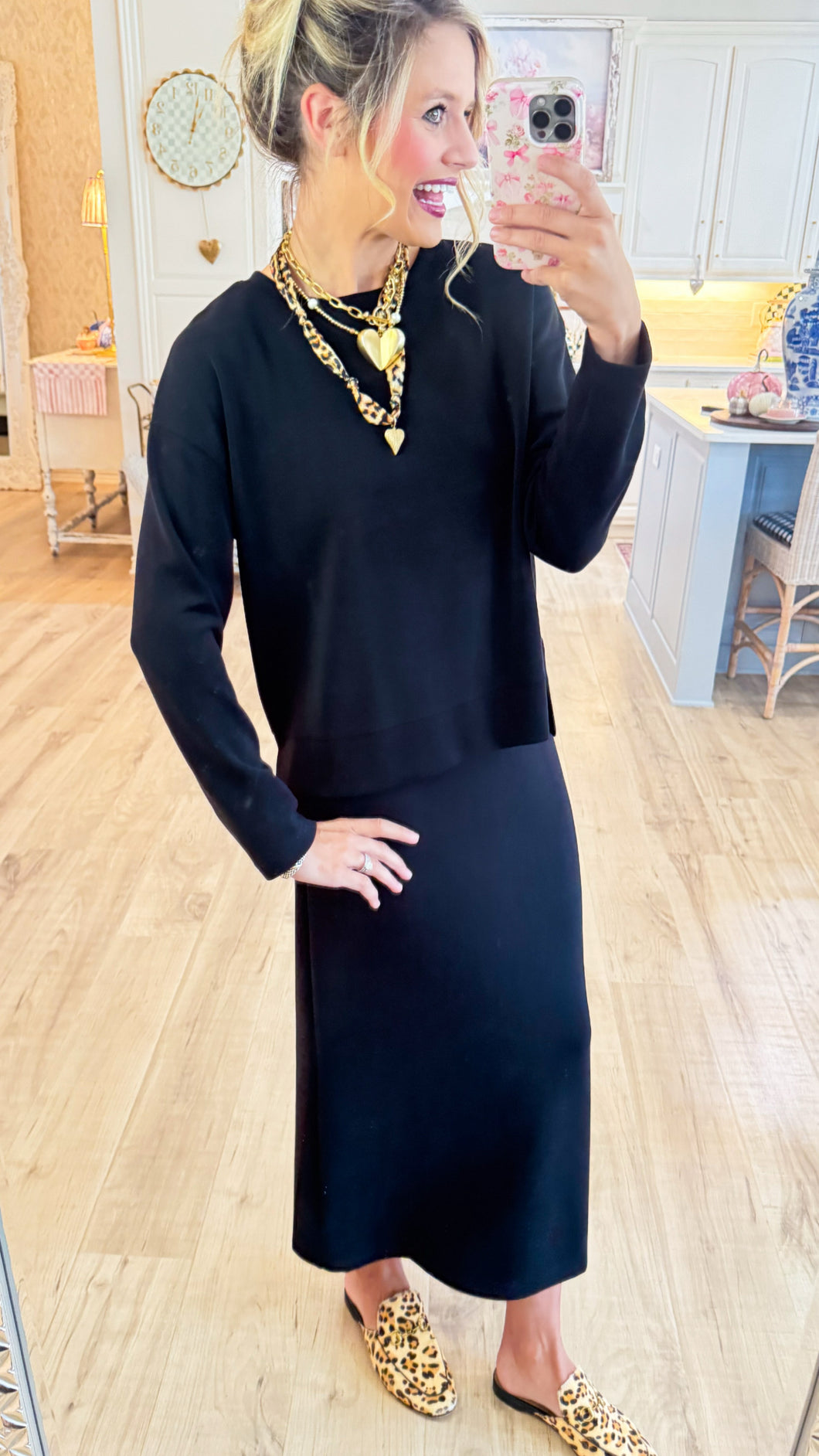 Black Midi Dress and Sweater Set