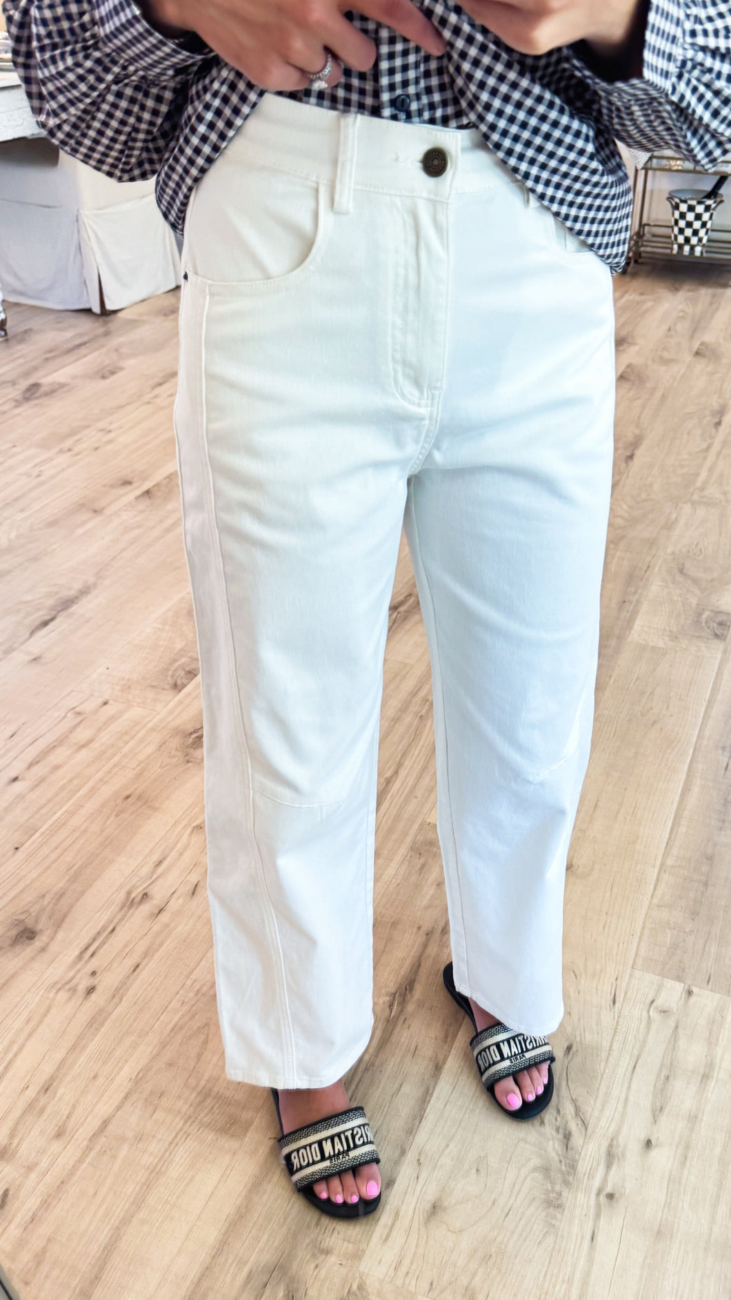 White Denim Barrel Jeans