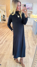 Black Long Sleeve Mock Neck Midi Dress