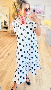 Off White Polka Dot Button Down Midi Dress