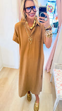 Camel Short Sleeve Midi Dress
