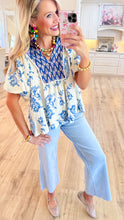 Blue Printed Boho Puff Sleeve Top
