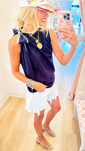 Navy Shoulder Bow Top