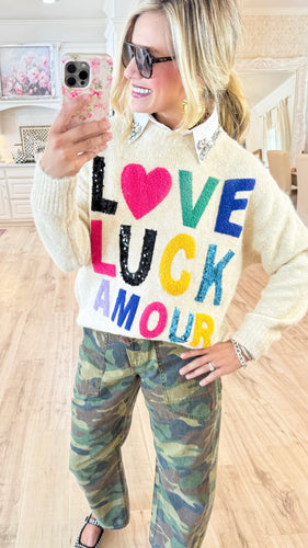 Taupe Love Luck Amour Sweater