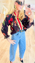 Black Floral Mix Textured Blouse