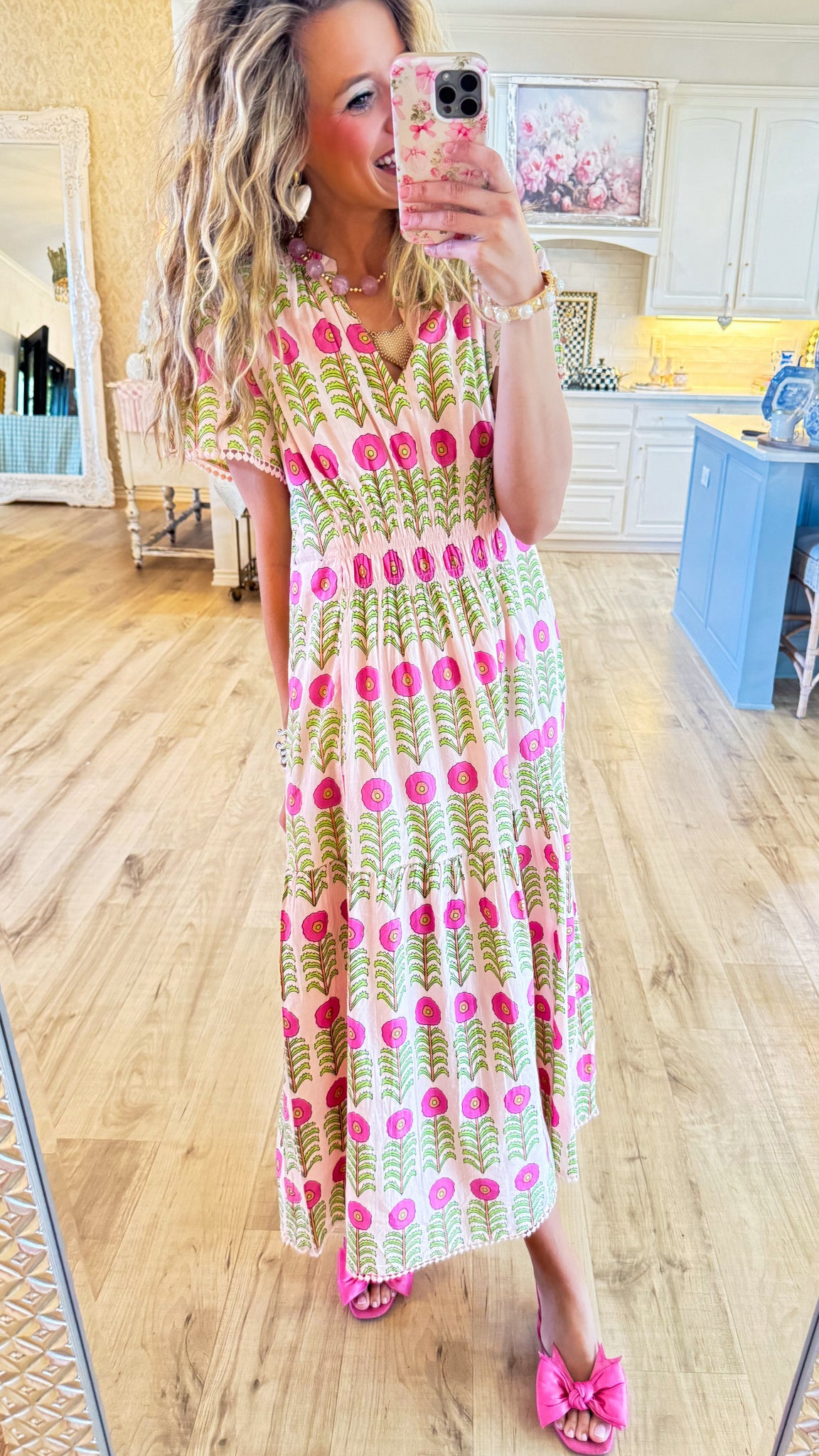 Uncle Frank Pink Rows of Flowers Dress – Charlotte Heart Boutique