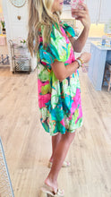 Green Mix Tropical Print Mini Dress