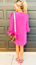 Hot Pink Feather Trim Shift Dress