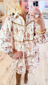 Brown Toile Button Down Dress