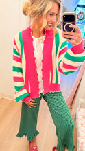 Ivory Pink Green Stripe Cardigan