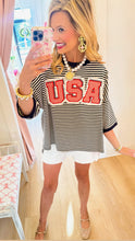 Navy Stripe USA Patchwork Top