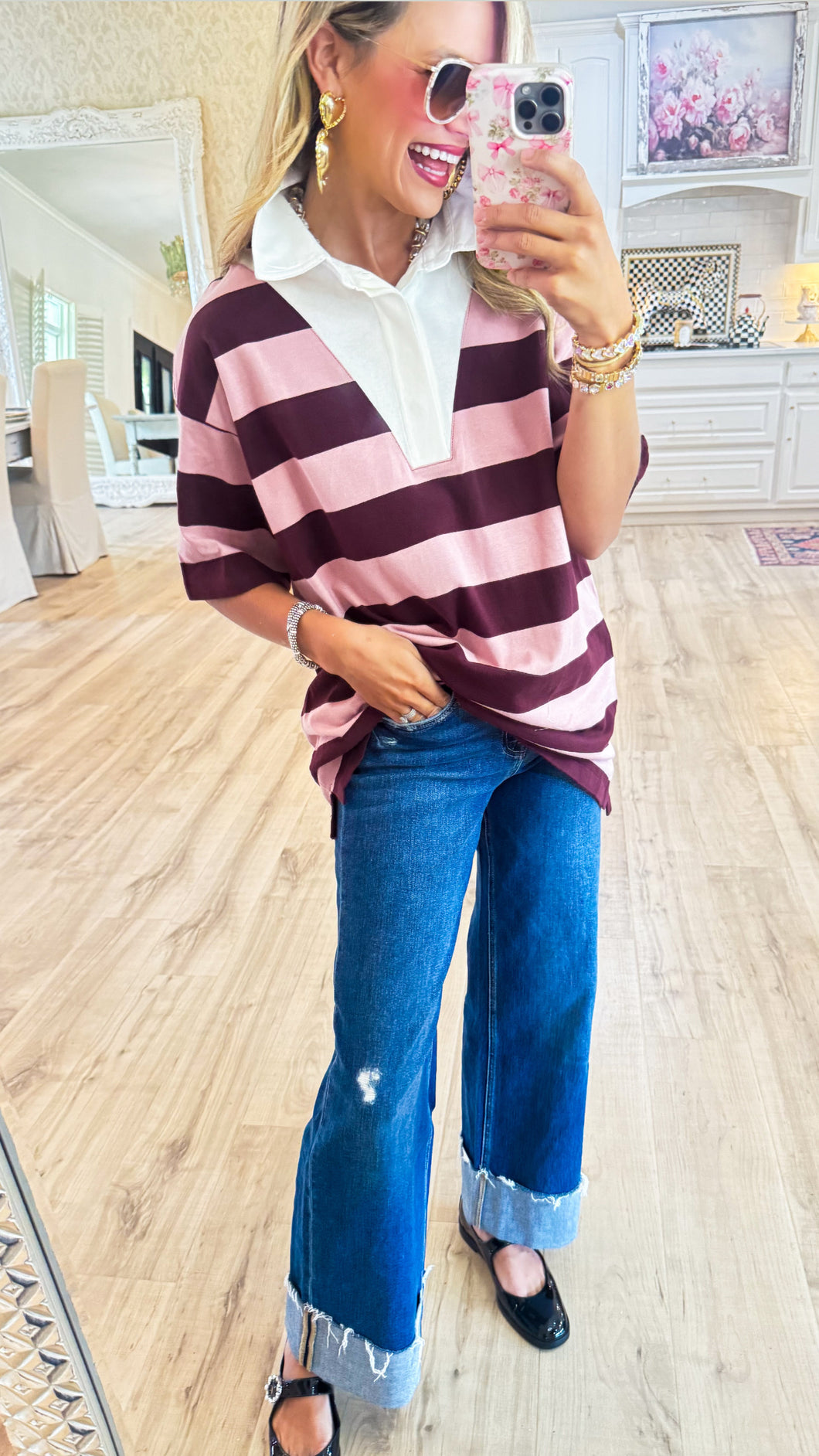 Pink Stripe Polo Tunic