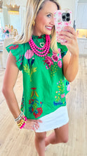 THML Green Flutter Sleeve Floral Top
