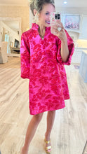 Hot Pink Ruffle Neck Jacquard Dress