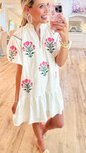 Cream Floral Bubble Sleeve Dress
