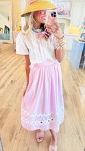 Pink Ric Rac Trim Flare Midi Skirt