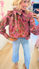 Pink Floral Ruffle Neck Tie Top