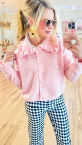 Light Pink Ruffle Collar Cardigan