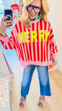 Pink and Red Striped Merry Sweatshirt