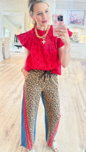 Washed Leopard Red and Denim Mix and Match Joggers