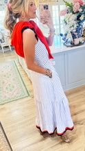 Light Blue Striped Ruffle Midi Dress