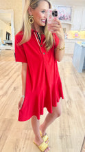 Red Navy Accented Tab Pullover Mini Dress