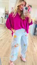 Light Denim Embroidered Pants