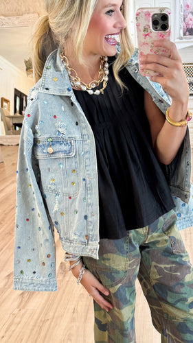 Light Denim Multi Colored Stone Jacket