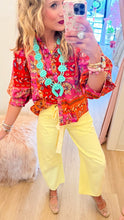 Fuchsia Multi Floral Patchwork Button Up Top
