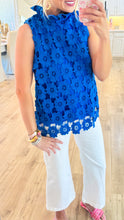 Blue Floral Lace Sleeveless Top
