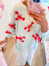 Light Blue and Red Lobster Sequin Top