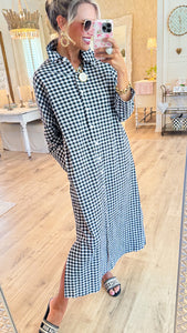 Black Seersucker Gingham Maxi Dress