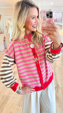 Red Multi Color Stripe Cardigan