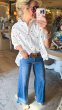 Red White and Blue Embroidered Star Button Up Top