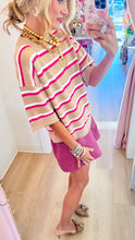 Beige and Pink Stripe Crew Neck Sweater