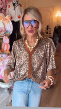 Metallic Leopard Stripe Placket Top