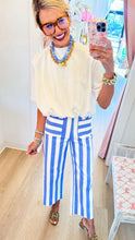 White and Blue Stripe Wide Leg Pants