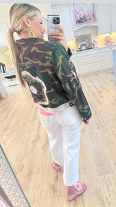 Camo Vintage Washed Flower Patch Jacket