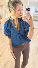 THML Denim V Neck Top