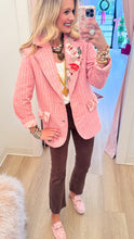 Pink Stripe Herringbone Embroidered Patch Jacket