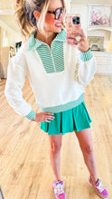 Green and Off White Stripe Zip Up Top