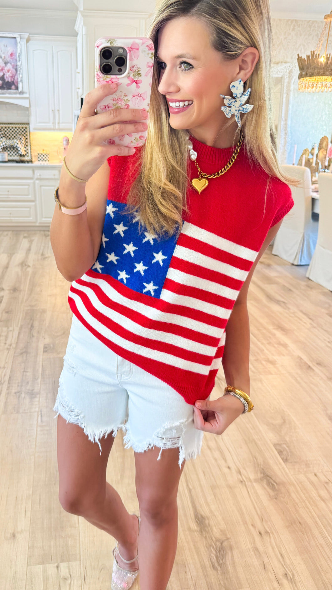 Red American Flag Sweater Vest