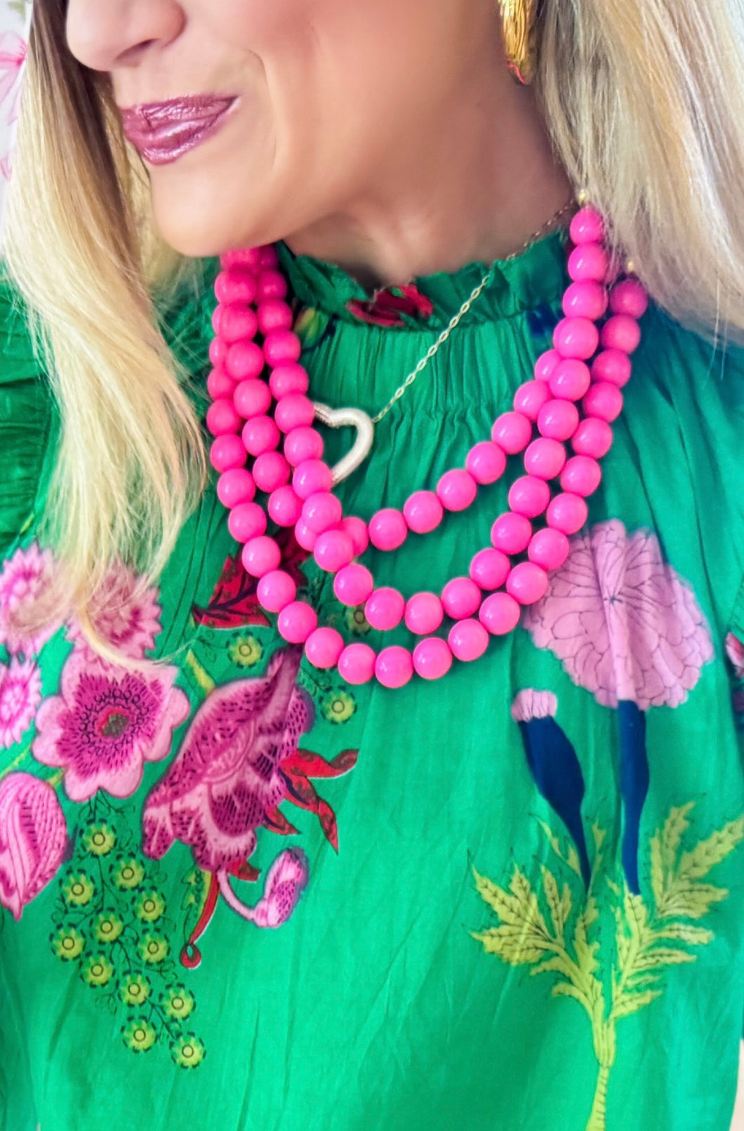 3 Strand Pink Beaded Brianna Necklace
