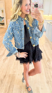 Pearl and Rhinestone Embellished Denim Jacket